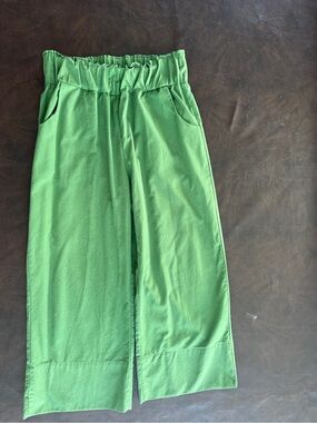 Kourt Elastic-Waist Green Cropped Wide-Leg Pants